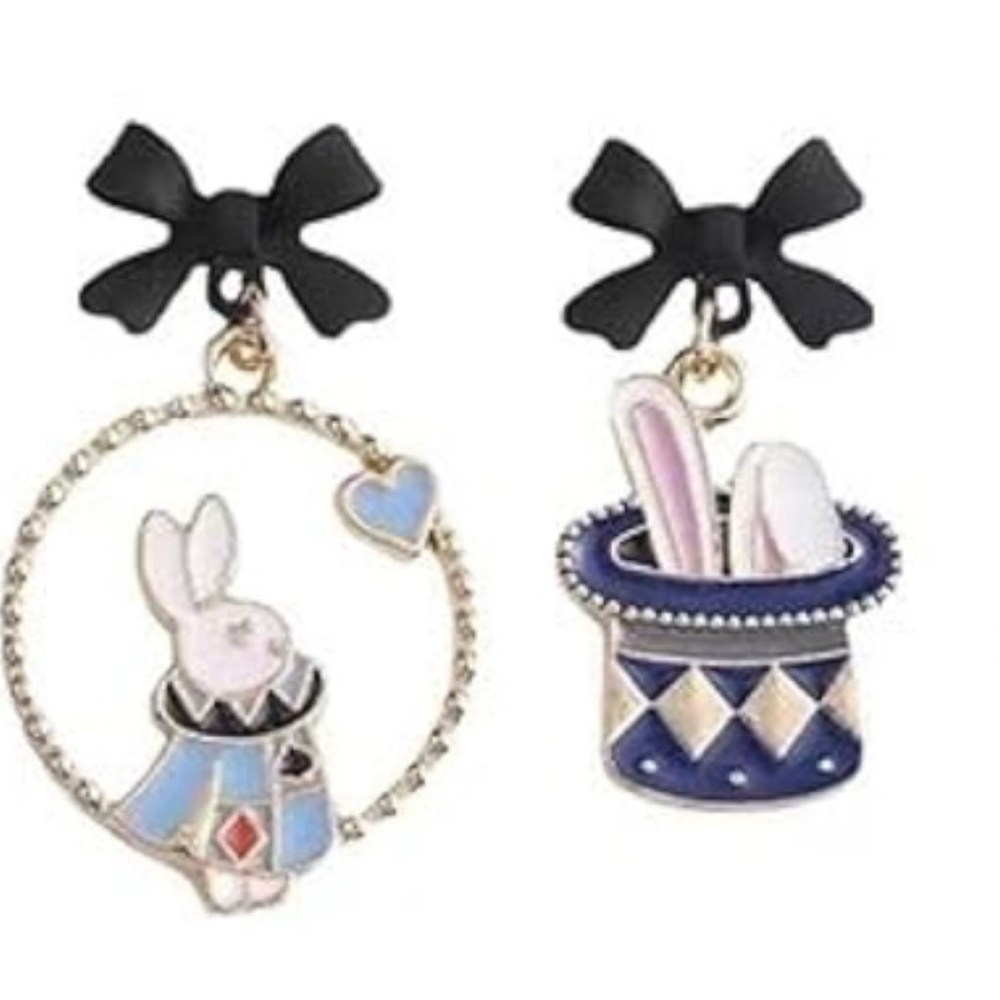 Charming Rabbit Earrings with Black Bows